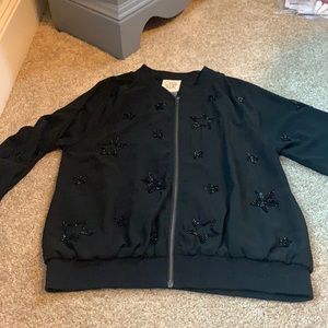 Chaser Black Beaded Star Zipper Cardigan